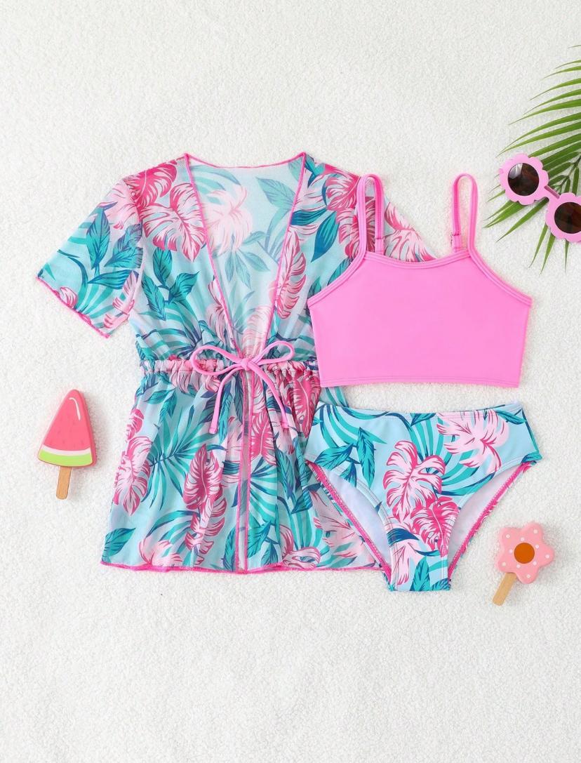 Young Girls Leaves Printed 3pcs Set | 4Y - 7Y