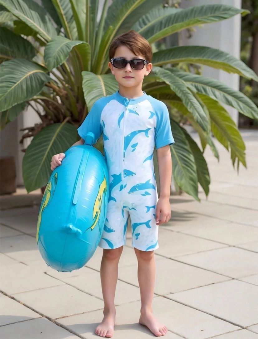 Young Boys Shark Printed One-Piece Swimsuit | 4Y - 7Y