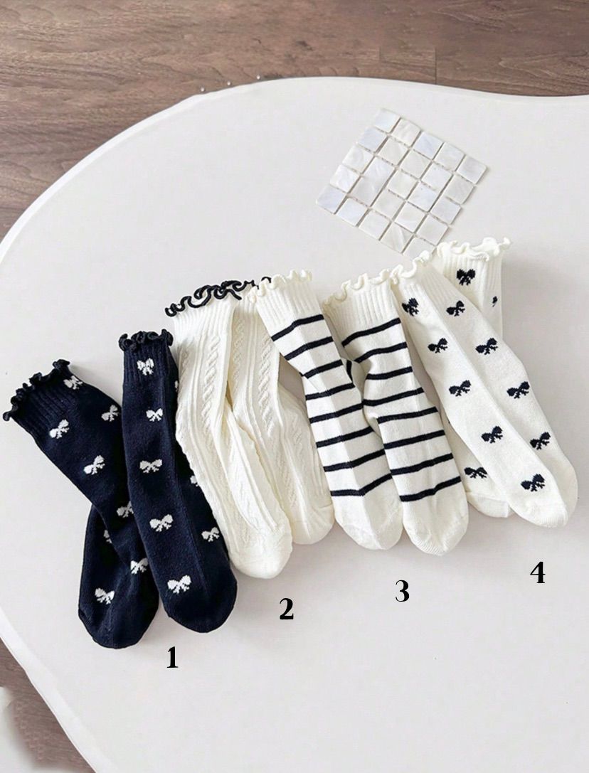 Princess Rolled Edge Fungus Edge Bow Striped Socks