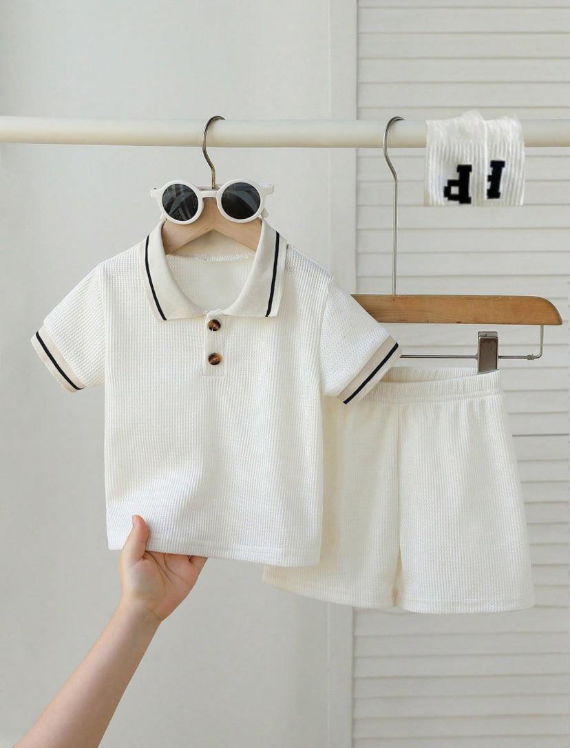 Baby Boys Simple Waffle Short-Sleeved Top & Shorts Set | 3M - 24M
