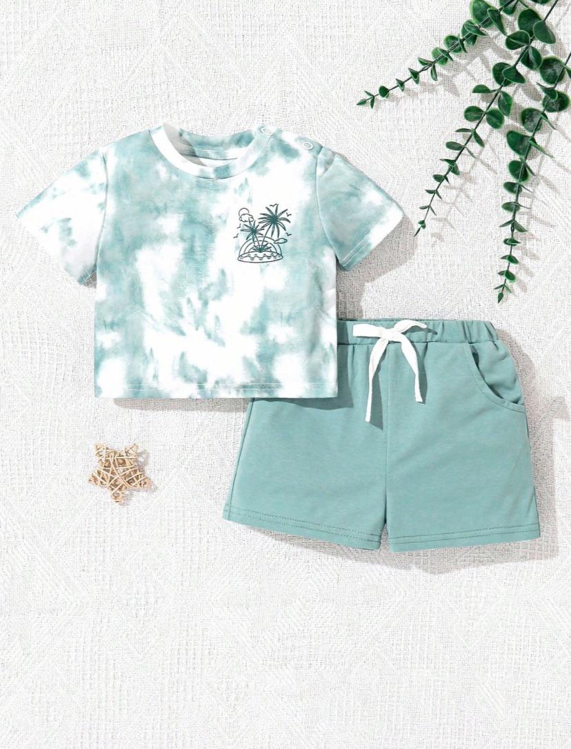 New Born Tie-Dye Tee & Solid Color Short Set | 1M - 6M