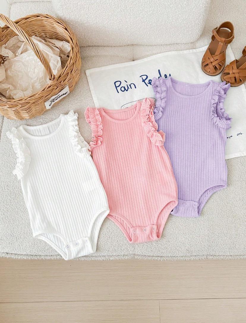 Solid Color Summer Knitted Ruffle Bodysuit | 1M - 3Y