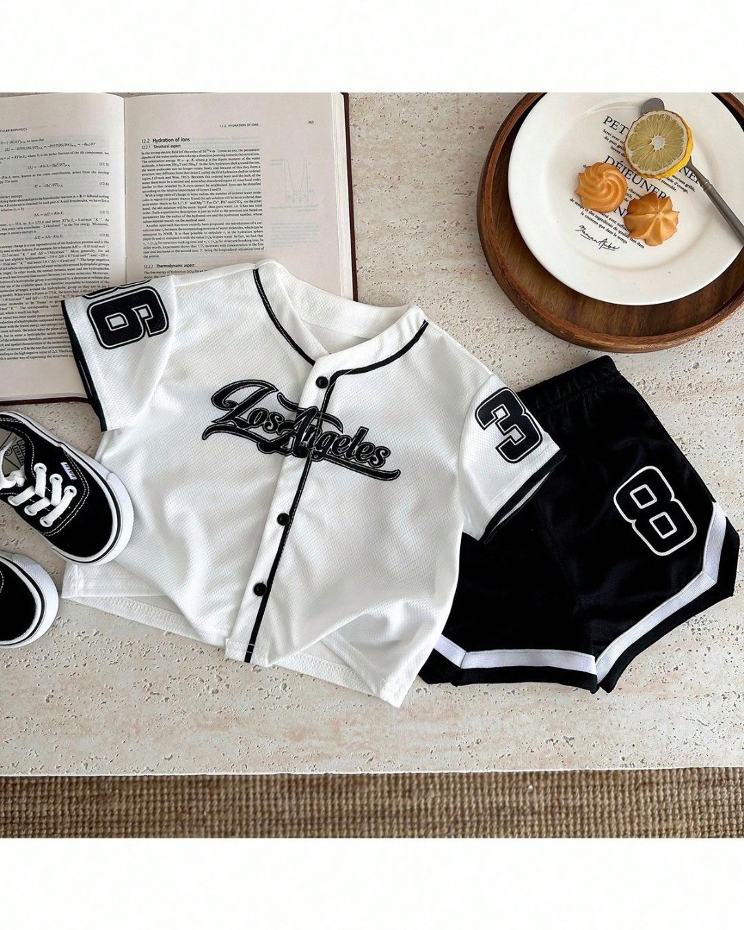 Bold & Retro - Letter Print V-Neck Short Sleeve Top & Elastic Waist Shorts Set | 6M - 3Y