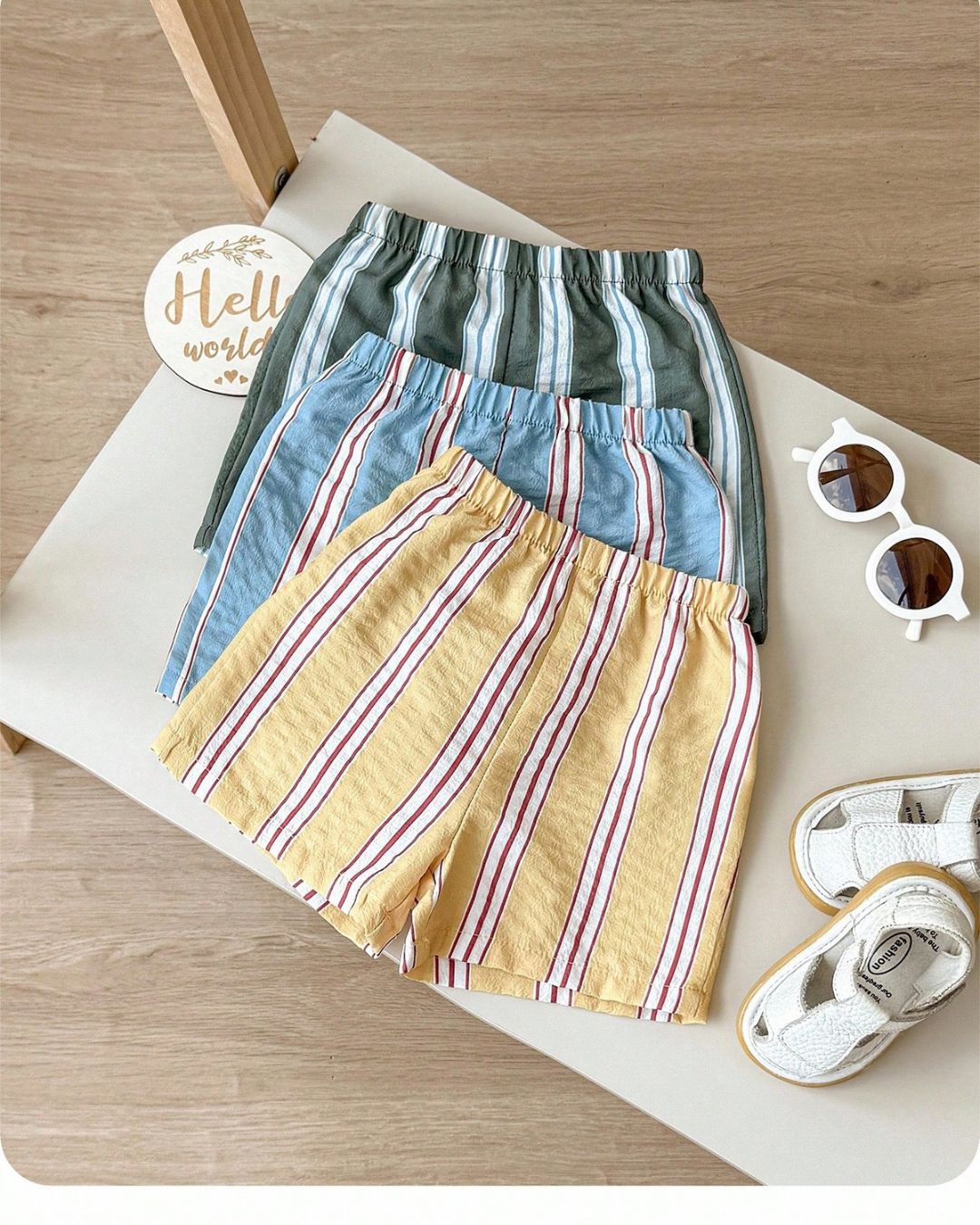 Bold & Retro - Colorful Striped Elastic Waist Shorts - 6M - 3Y