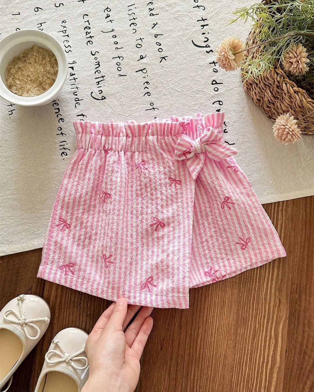 Baby Girls Bow Details Pink & White Striped Shorts | 6M - 3Y