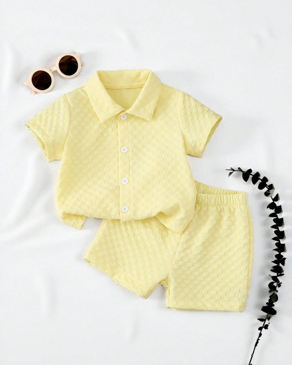 Yellow Color Casual Collar Top & Shorts Set | 6M - 3Y