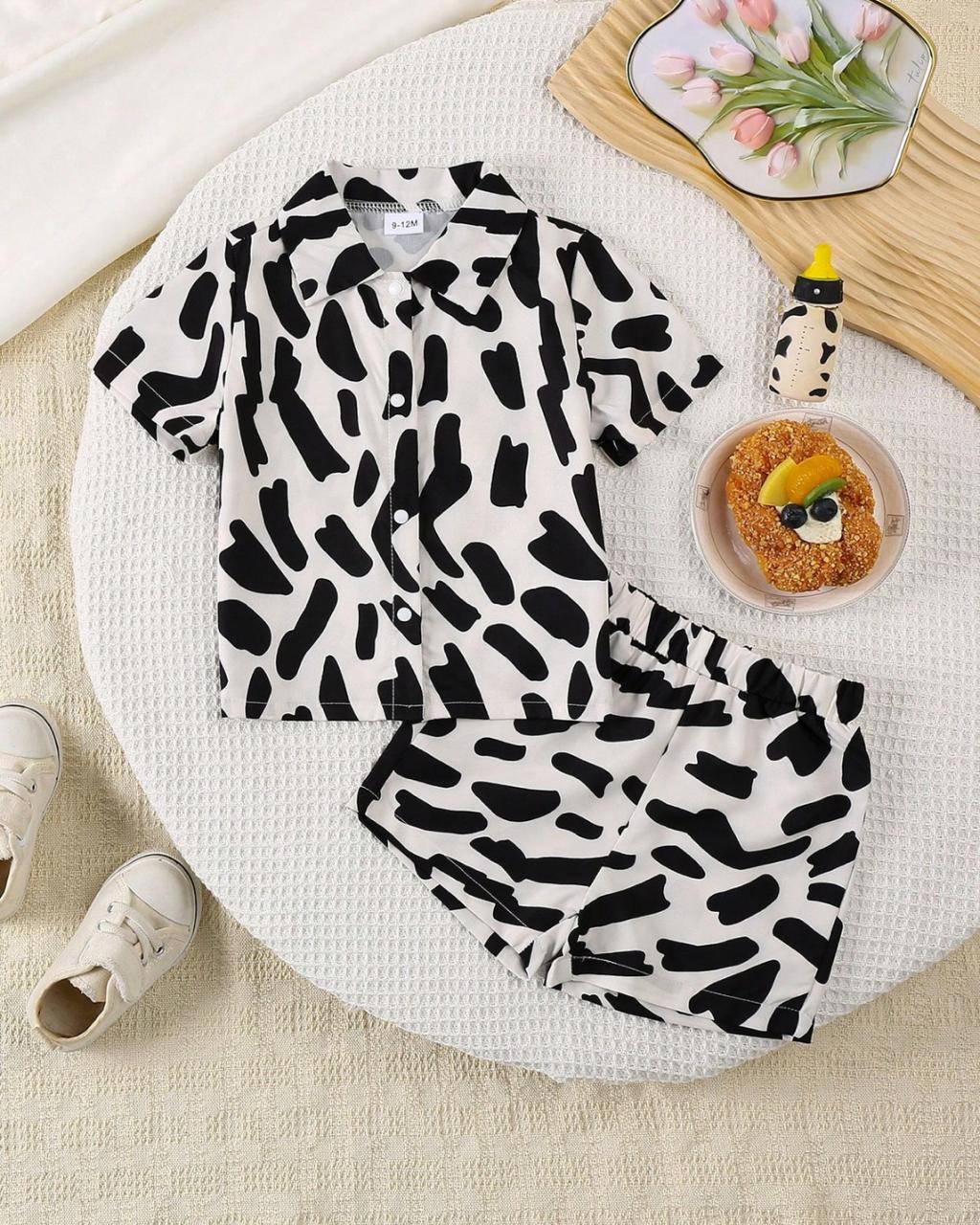 Cow Printed Collar Top & Shorts Set | 9M - 4Y