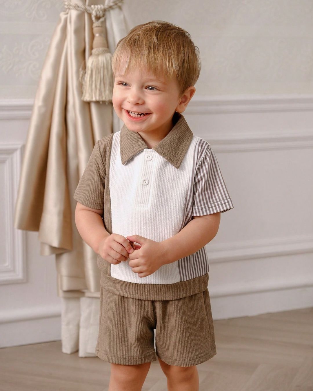 Summer Casual Color Block Texture Comfortable Top & Shorts Set | 3M - 24M