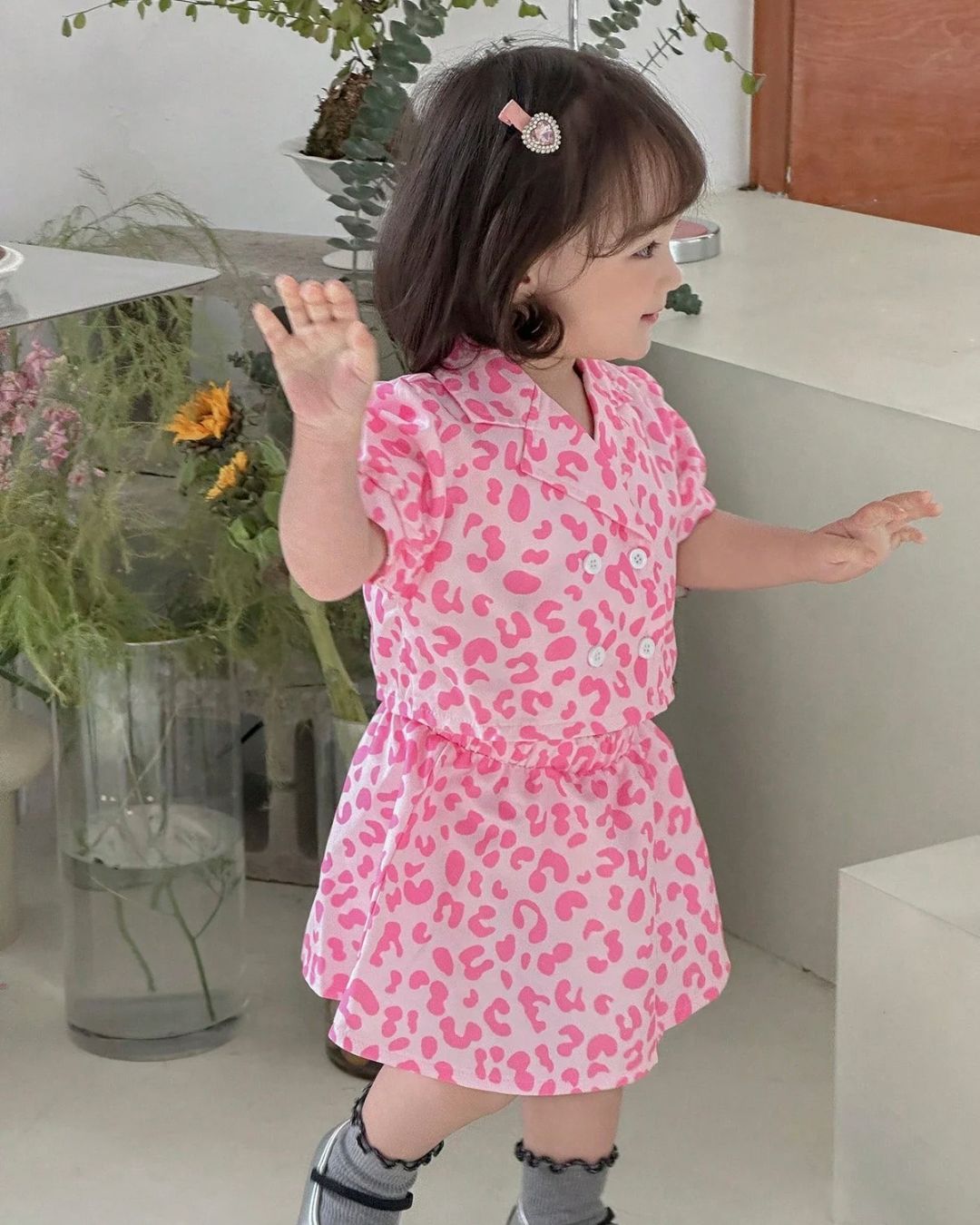Baby Girls Pink Leopard Print Shirt With Skirt Set | 3M - 3Y