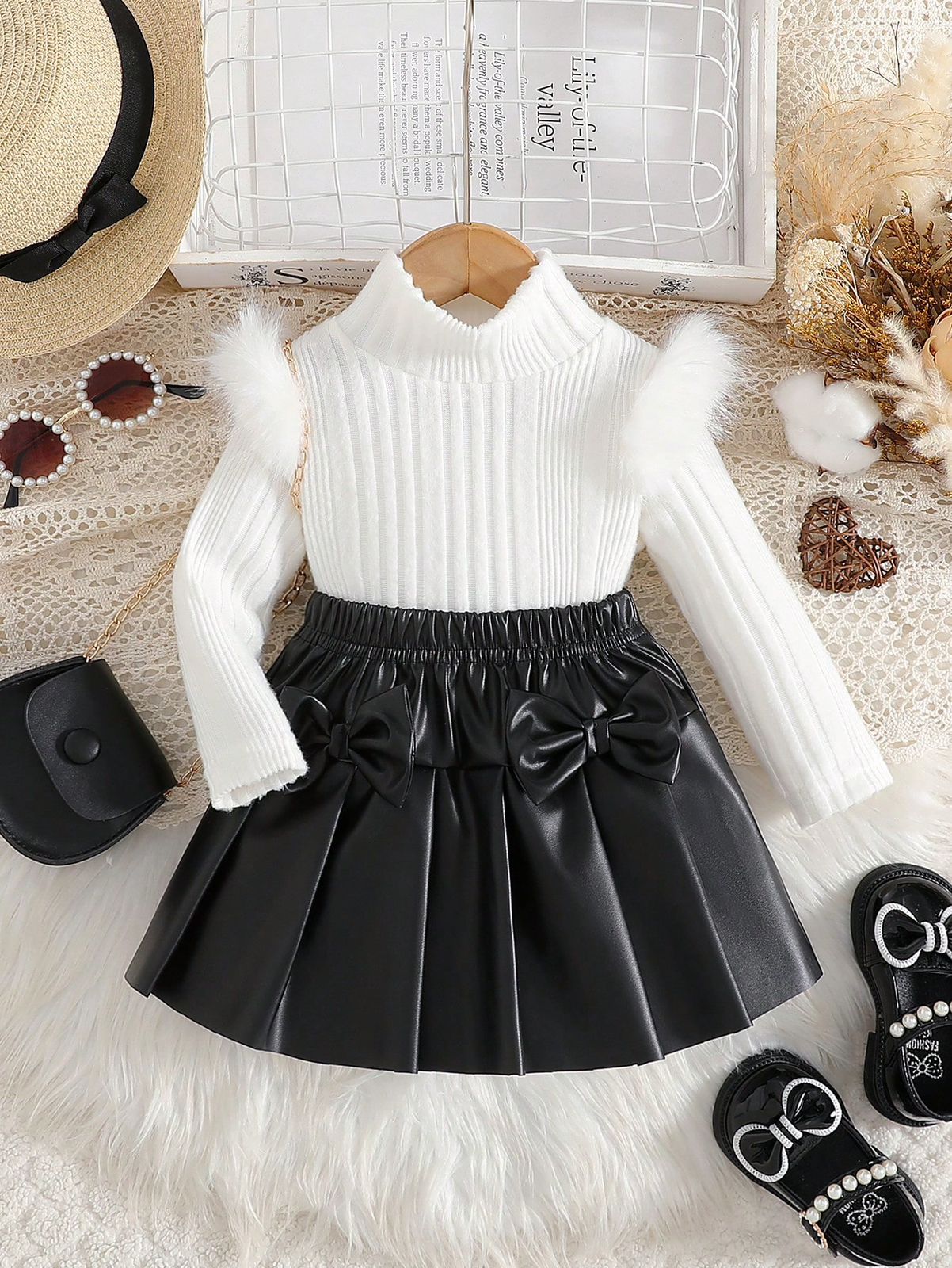 Baby Girls Long Sleeve Solid Color Long Sleeve Top & Skirt Set | 6M - 3Y