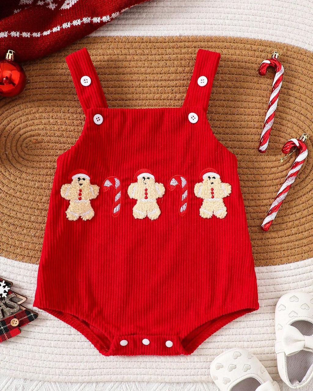 New Born Gingerbread Embroidered Romper - 3M - 6M