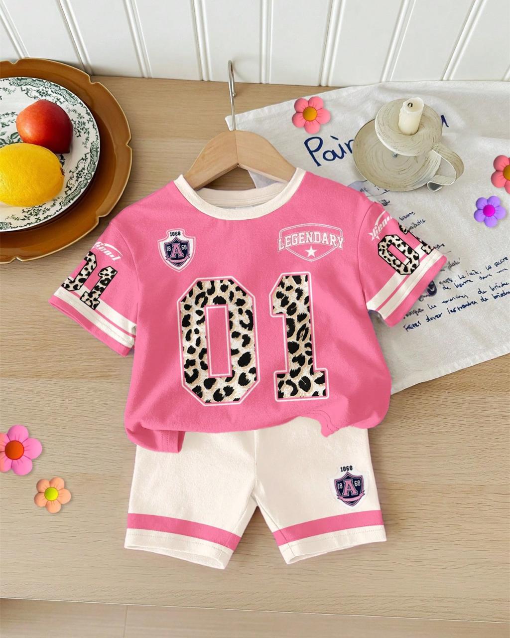 Baby Girls Sweet Lace Bow & Letter 01 Graphic Print T-shirt and Bike Short Set | 6M - 3Y