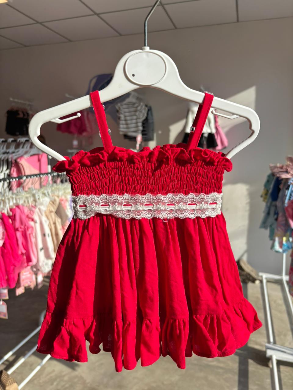 Shells Red Smock Lace Dress