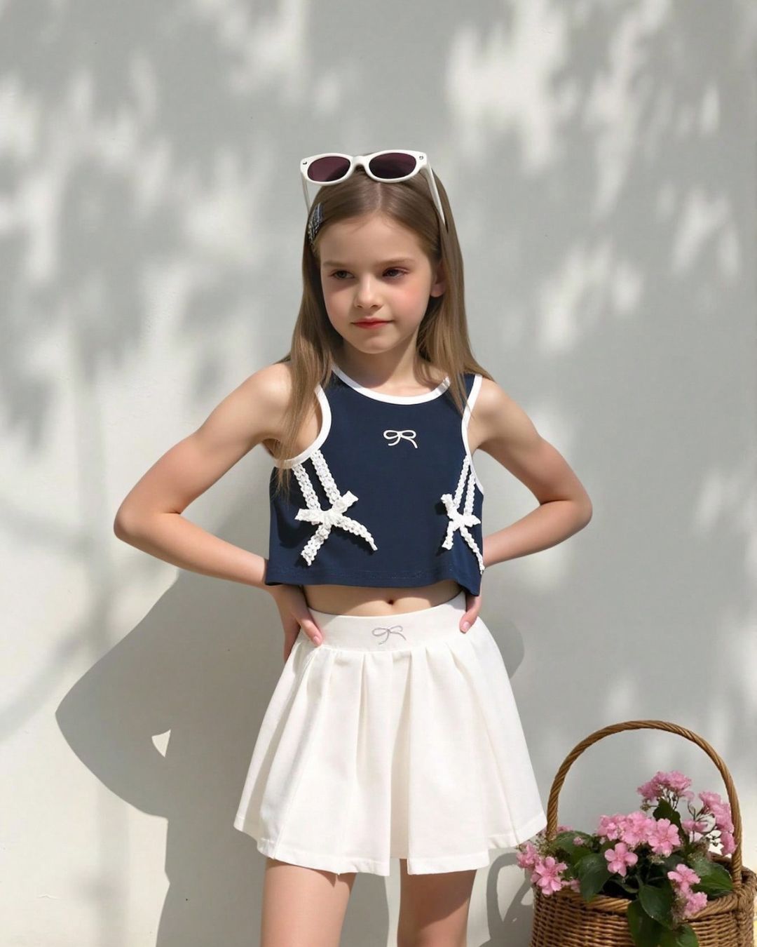 Young Girls Bow Top & Pleated Skirt Set | 4Y -7Y