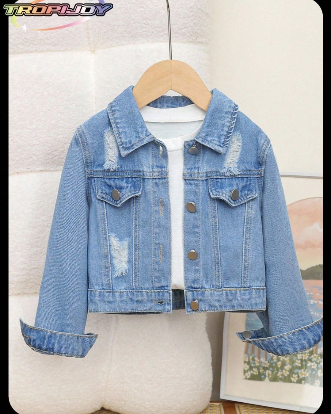 Young Girls Light Blue Distressed Denim Jacket | 4Y - 7Y