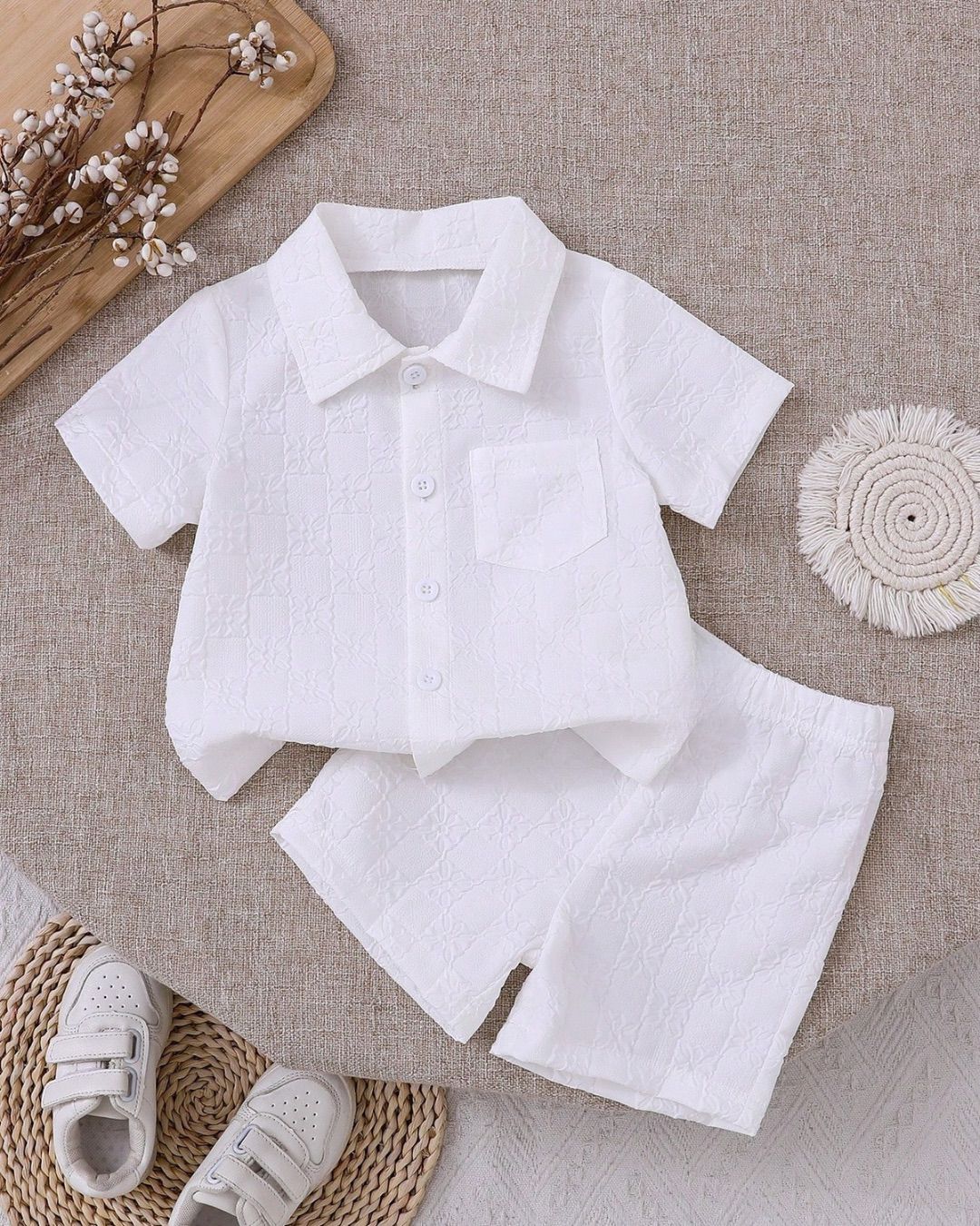 Baby Boys Solid Color Short Sleeve Shirt & Short Set | 3M - 3Y