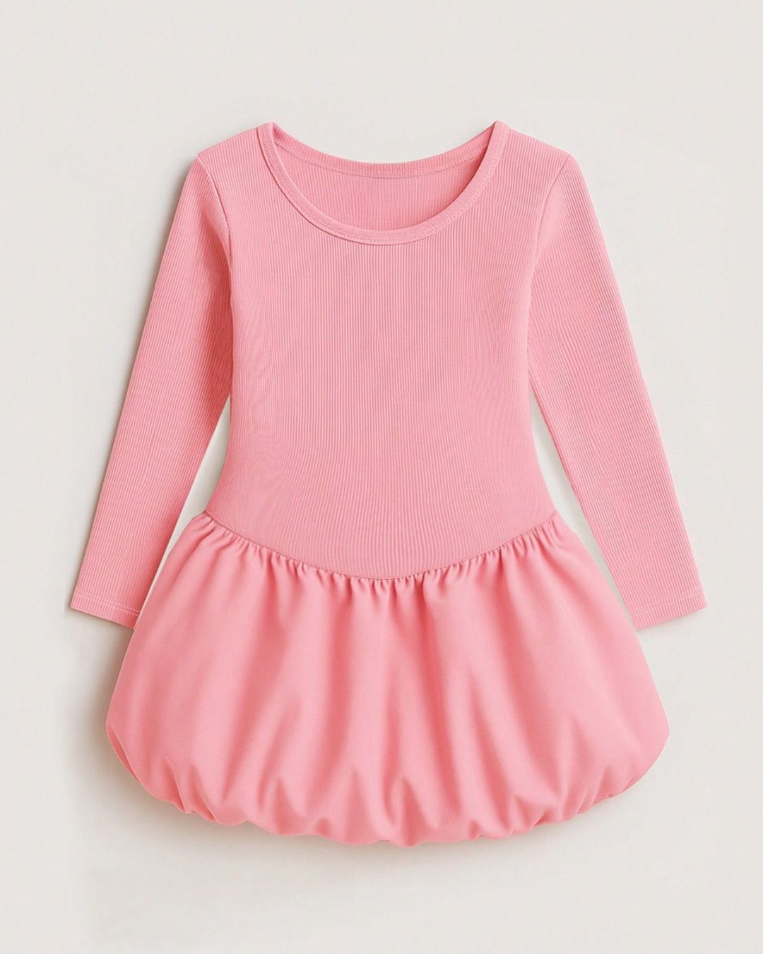 Young Girls Long Sleeve Round Neck Balloon Dress | 4Y - 7Y