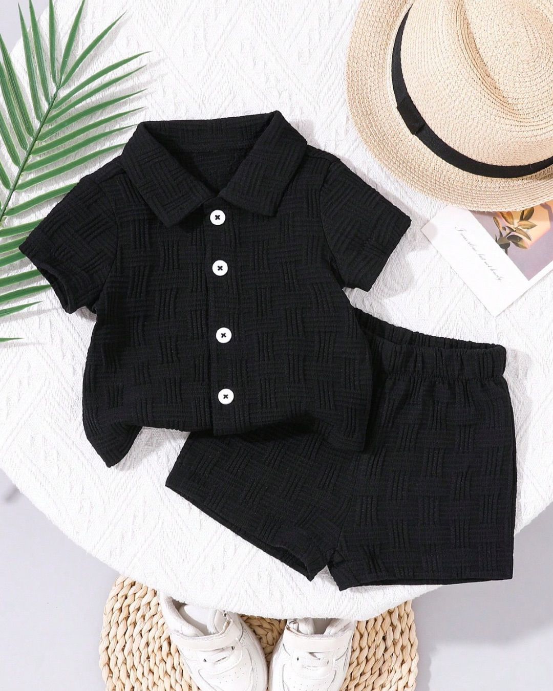 Baby Boys Texture Short Sleeve Shirt & Short Set | 3M - 3Y