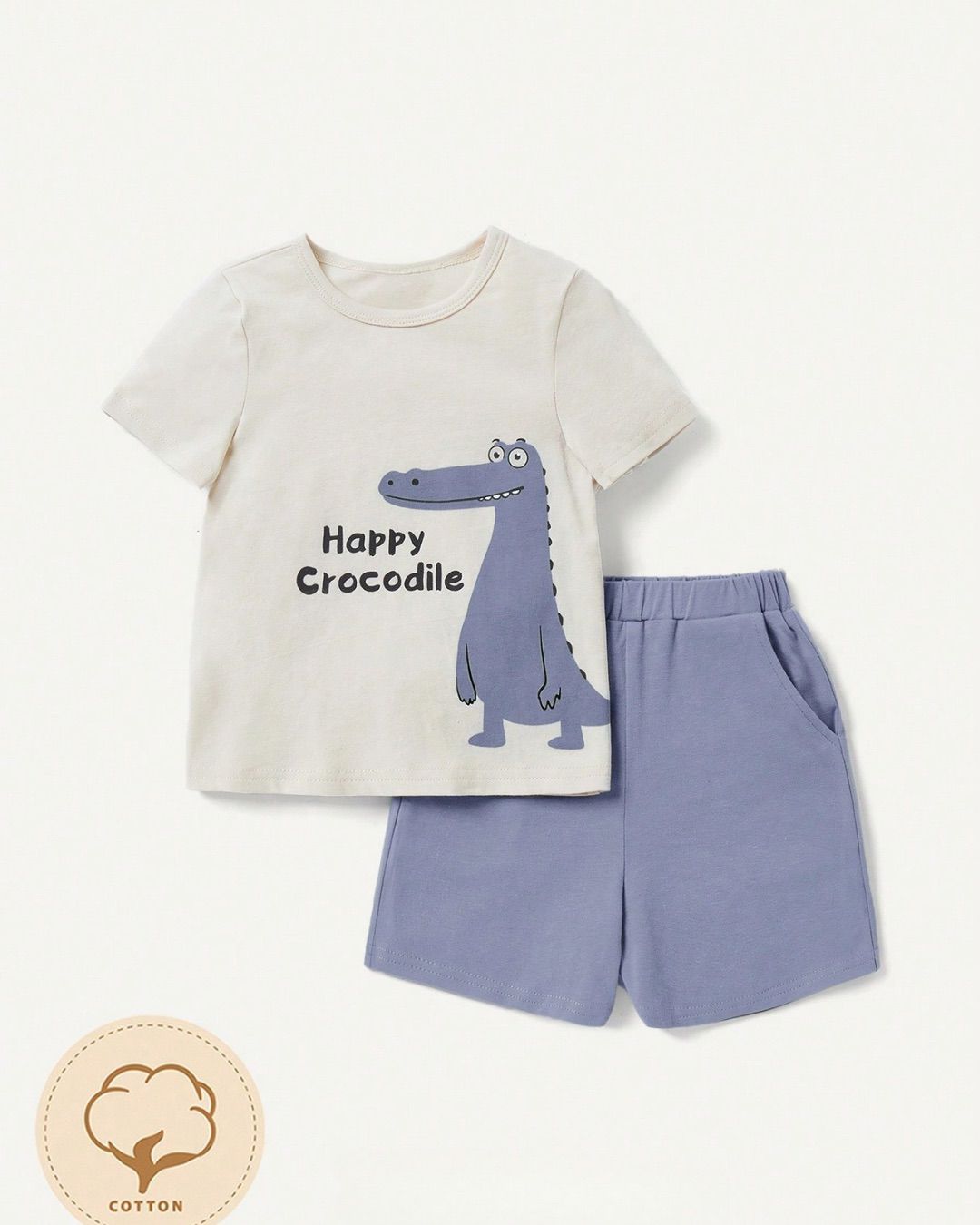 New Born HAPPY CROCODILE Tee & Blue Short Set | 0-1M