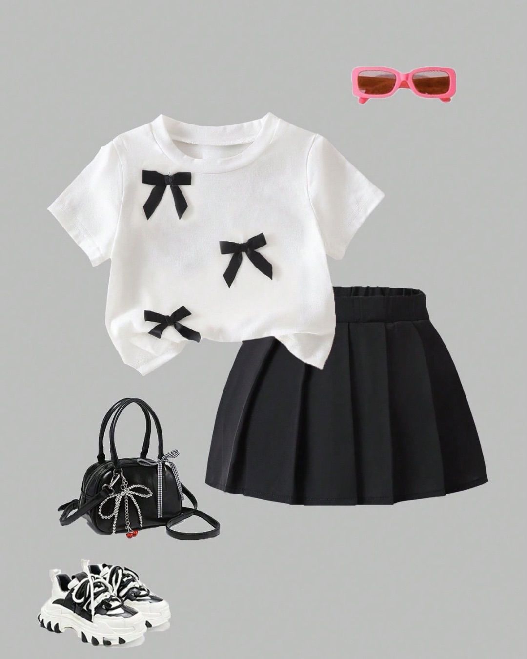 Baby Girls Cute Black Bows Top & Black Skirt | 6M - 3Y