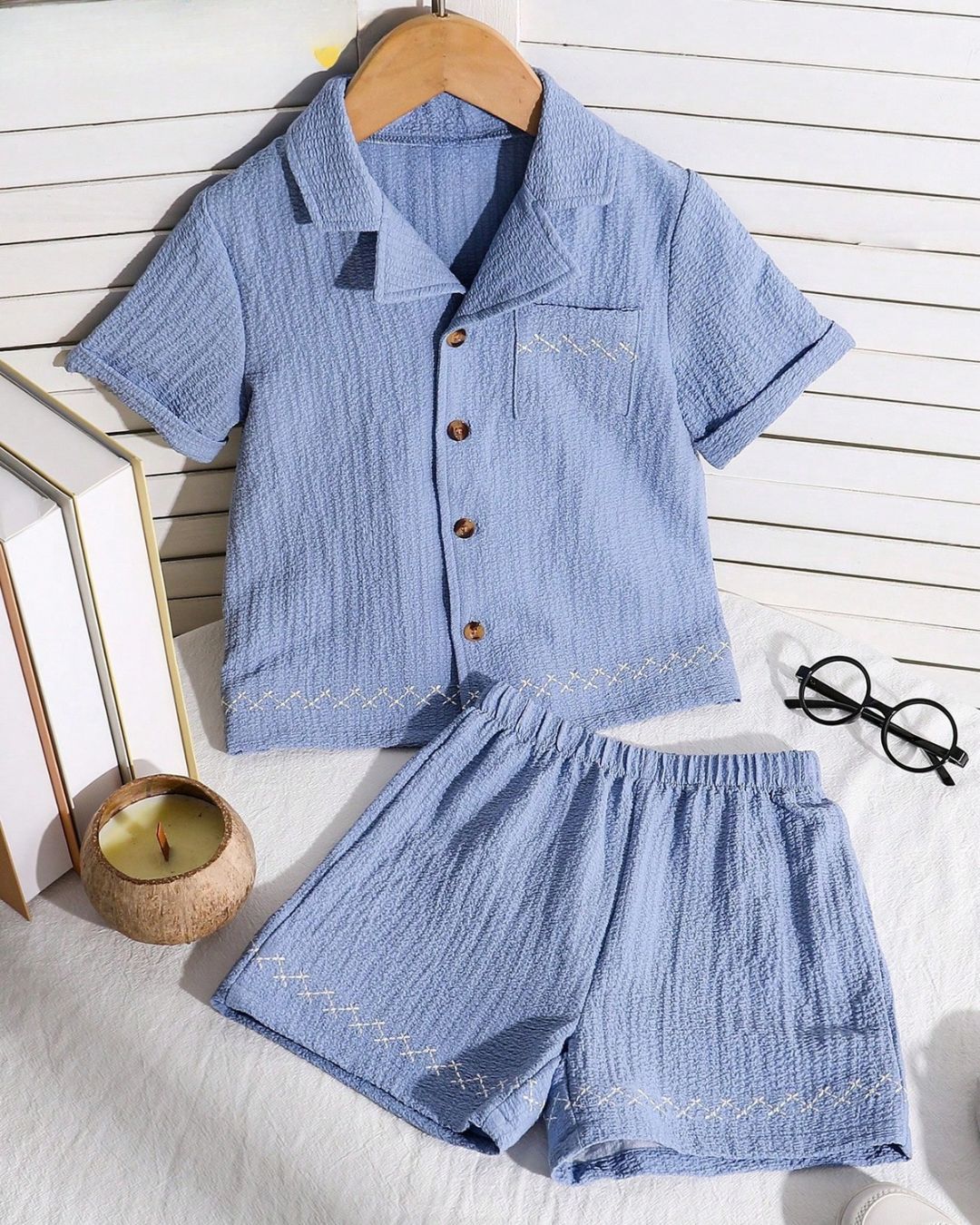 Young Boys Button Down Shirt & Cotton Short Set | 4Y - 7Y