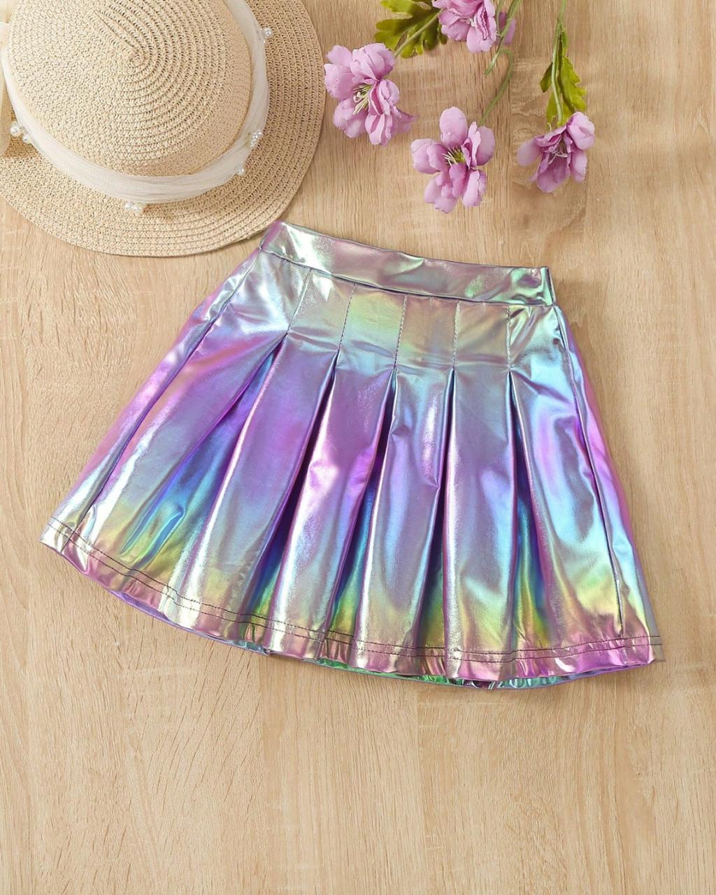 Young Girls Laser Holographic Mini Pleated Skirt | 4Y - 7Y