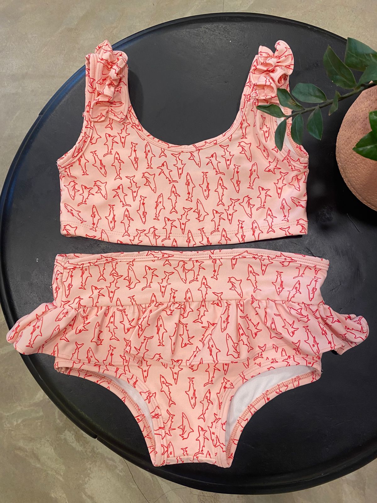 Deanen Kids Printed Light Orange Swimsuit Set