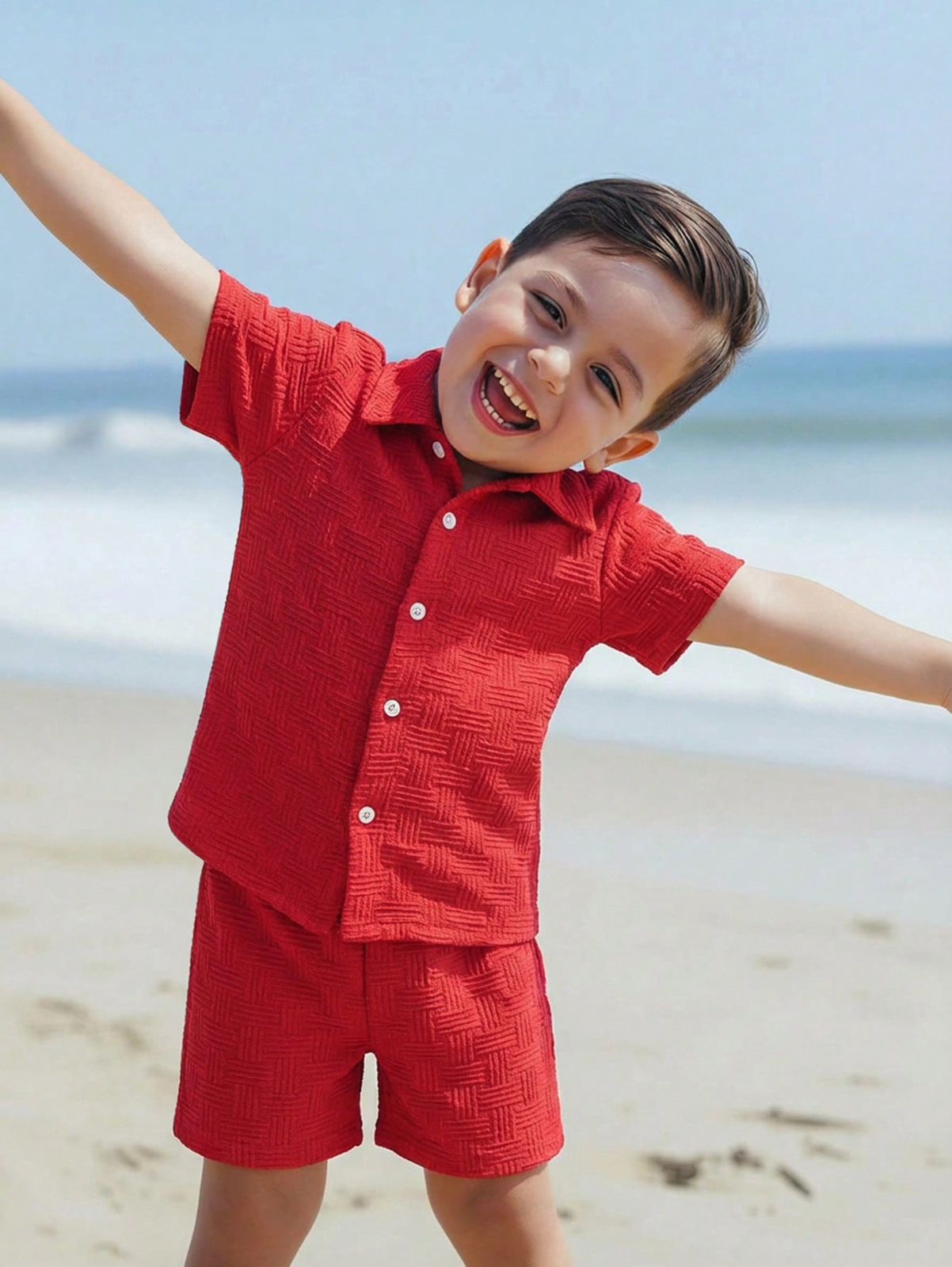 Young Boys Red Short Sleeve Shirt & Shorts Set | 4Y - 7Y