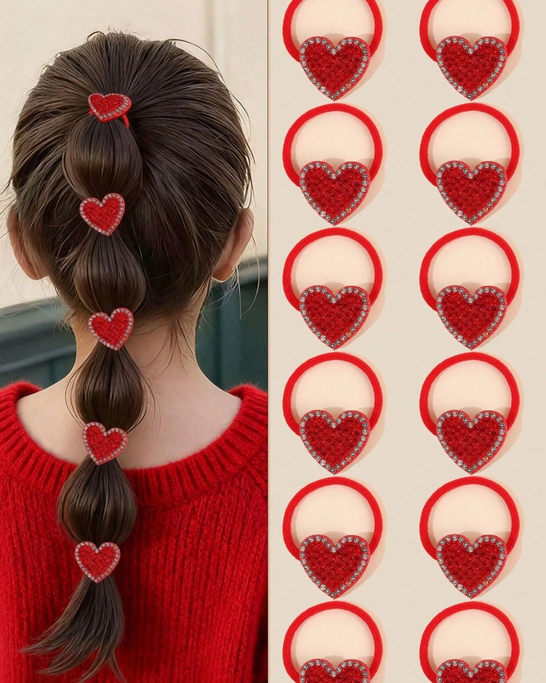Red Heart Shaped Elastic Hair Ties