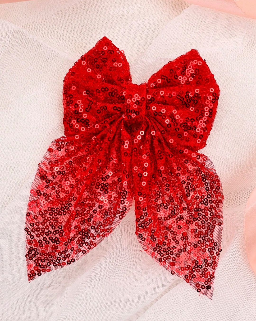 Cute Large Red Sequin Hair Bow Clip