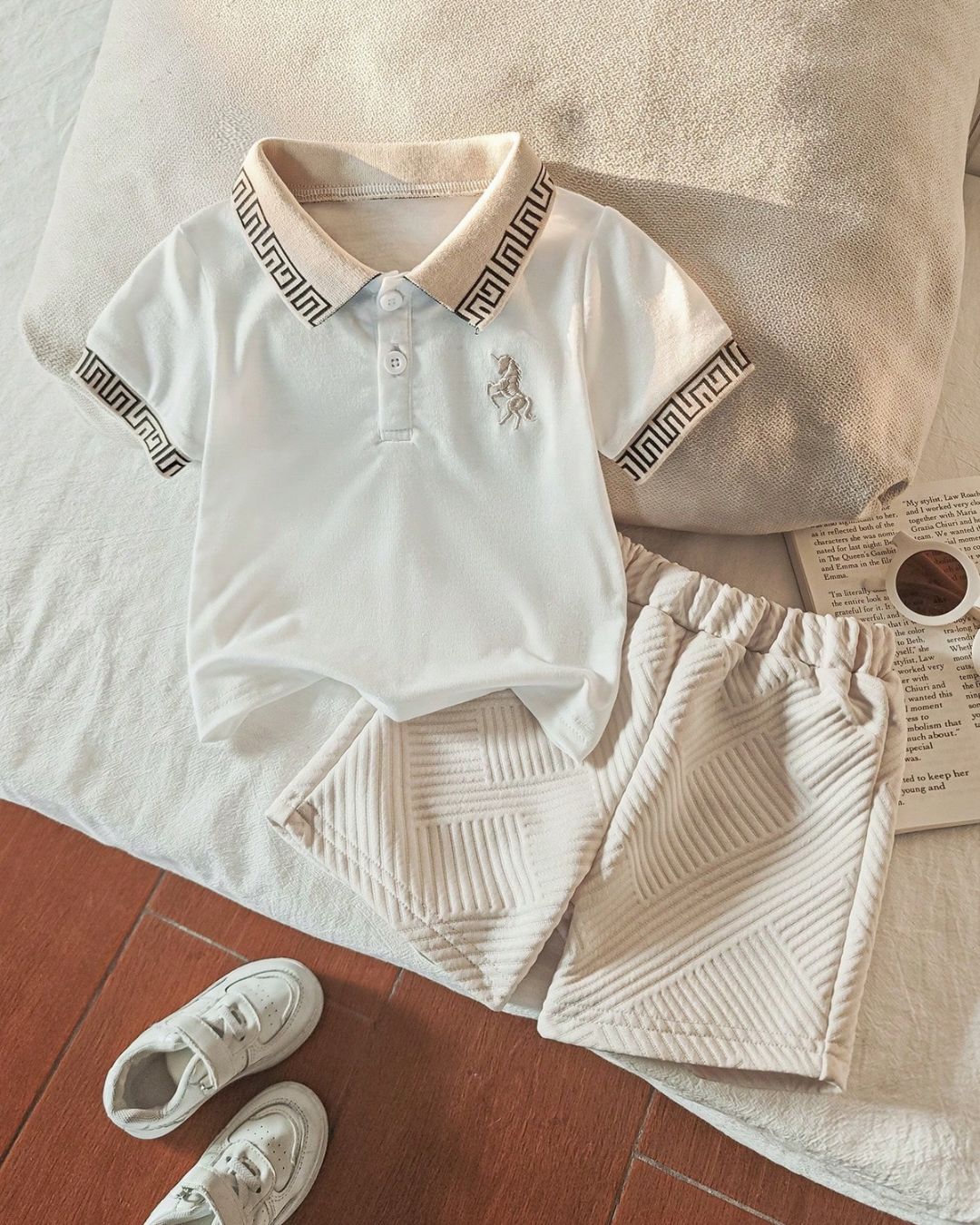 Baby Boys Embroidered Turned Collar Button Shirt & Plain Shorts Set | 3M - 3Y