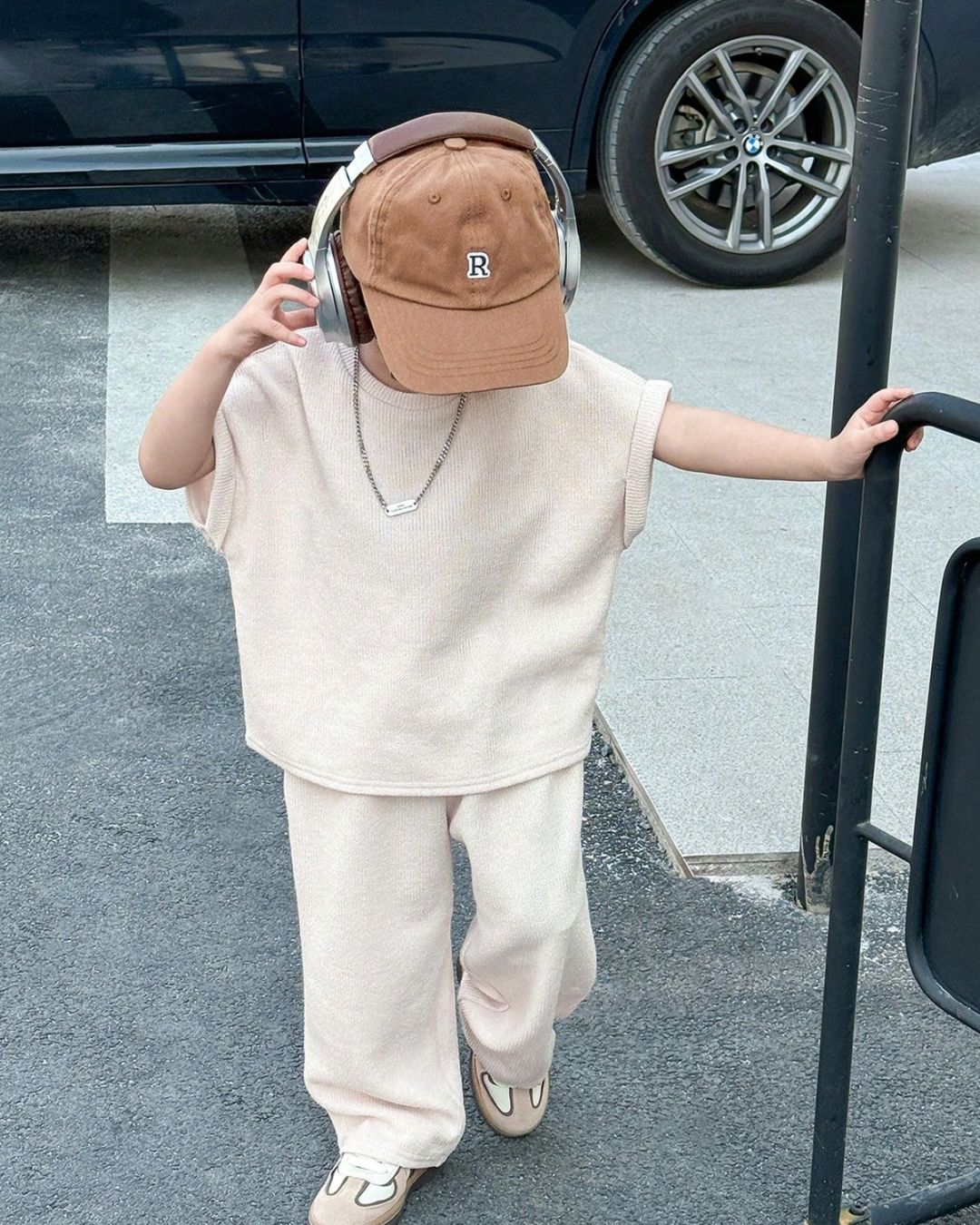 Baby Boys Casual Apricot Knit Floral Yarn Pit Stripe Loose T-Shirt & Pant Set | 6M - 3Y