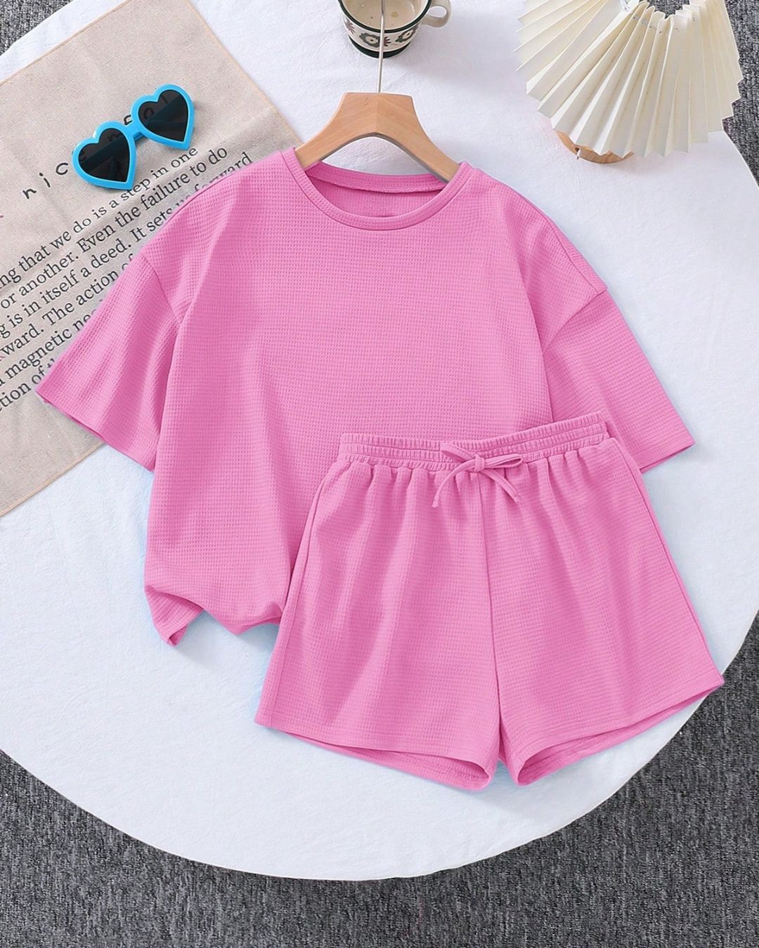 Young Girls/Boys Solid Color Oversized Crew Neck T-shirt & Shorts Set | 4Y - 7Y