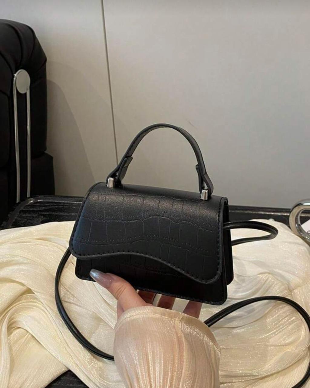 BB Black Crocodile Embossed Faux Leather Mini Crossbody Bag