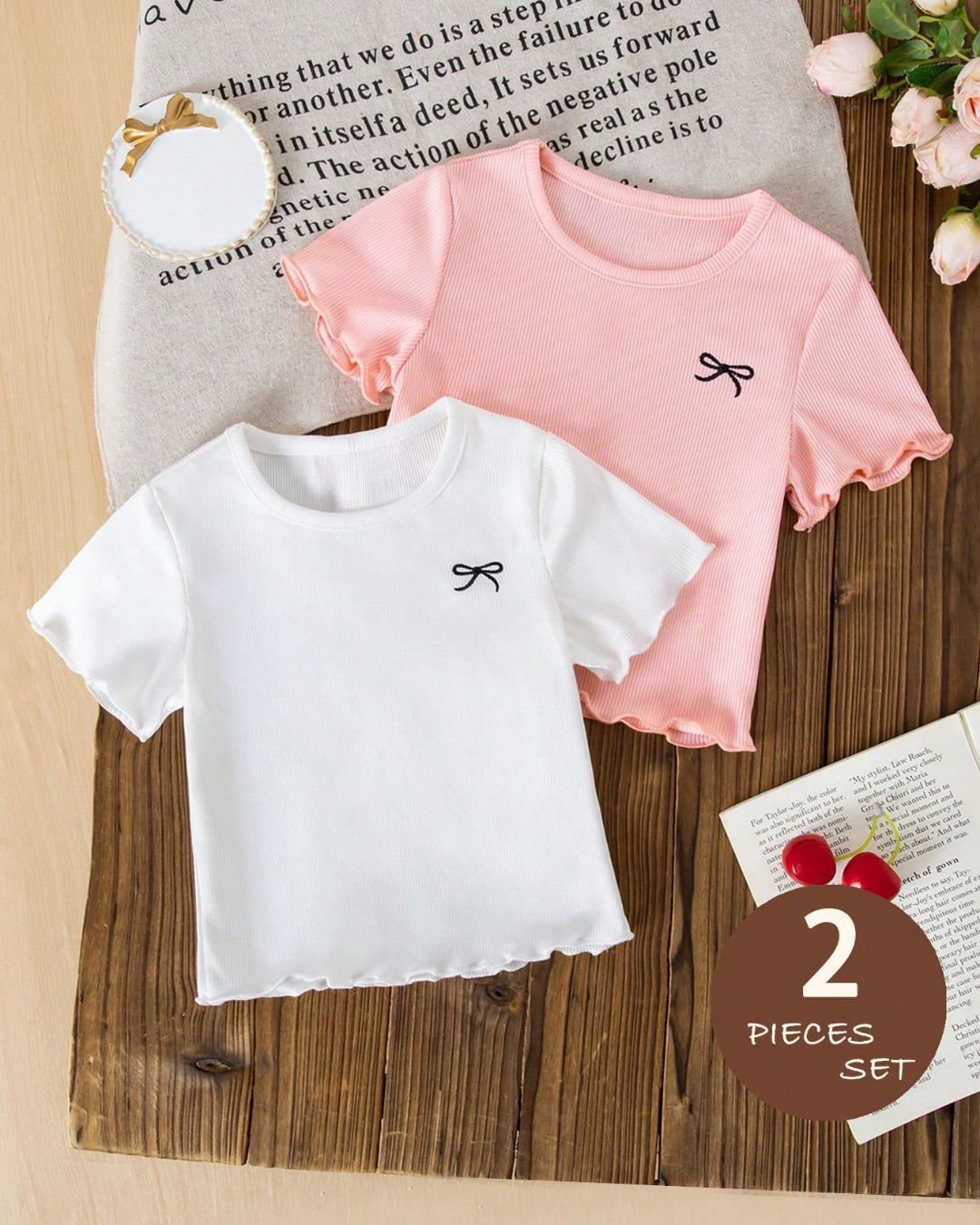 Young Girls Solid Color Bow Design Tee | 4Y - 7Y