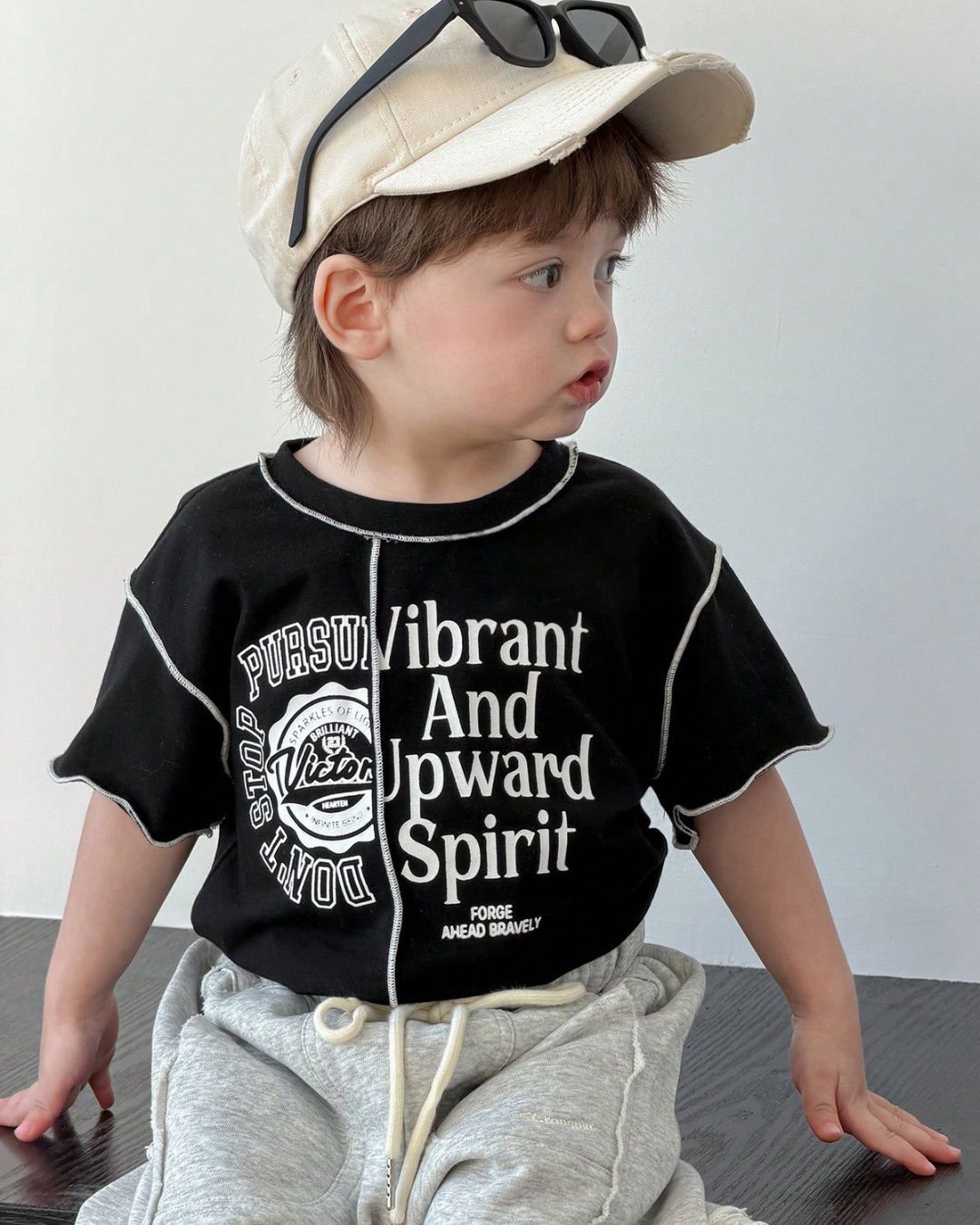 Baby Boys Letters Printed Black Tee | 6M - 3Y