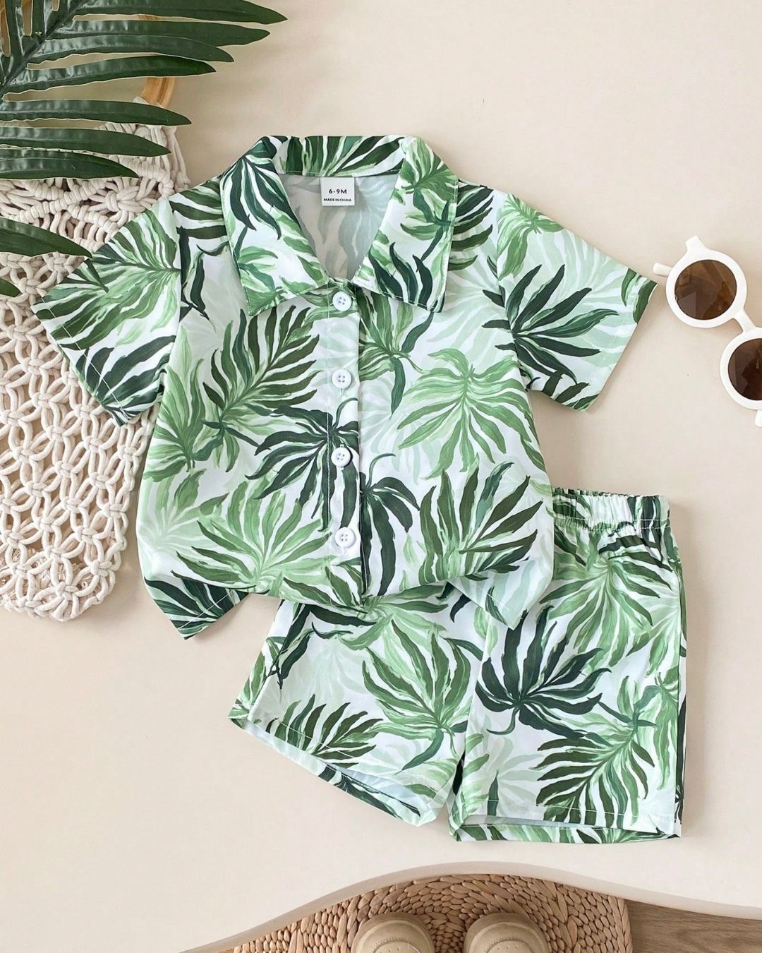 Baby Boys Tropical Printed Button Down Shirt & Shorts Set | 6M - 3Y