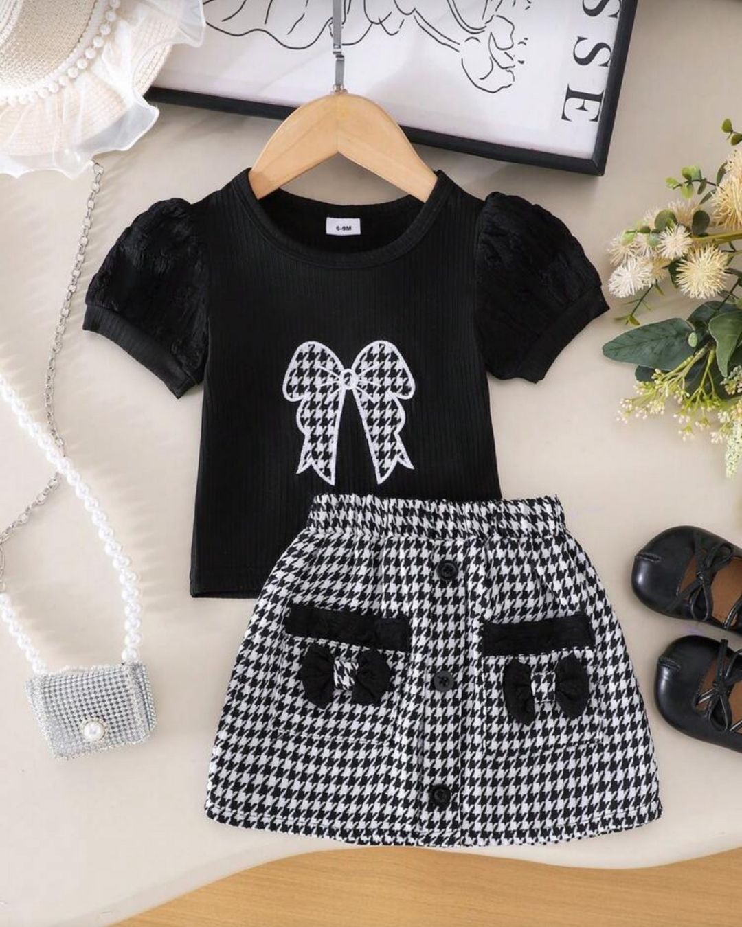 Baby Girls Ruffled Solid Color Top & Plaid Ruffle Skirt Set | 6M - 3Y