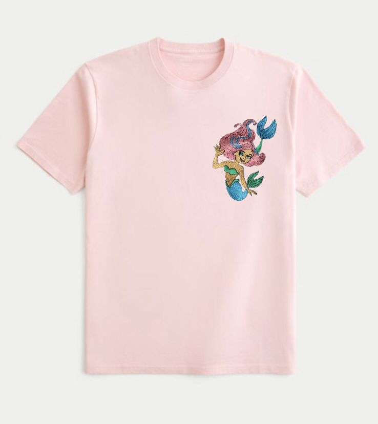 TCB Mermaid Pink Color Embroidery T-Shirt