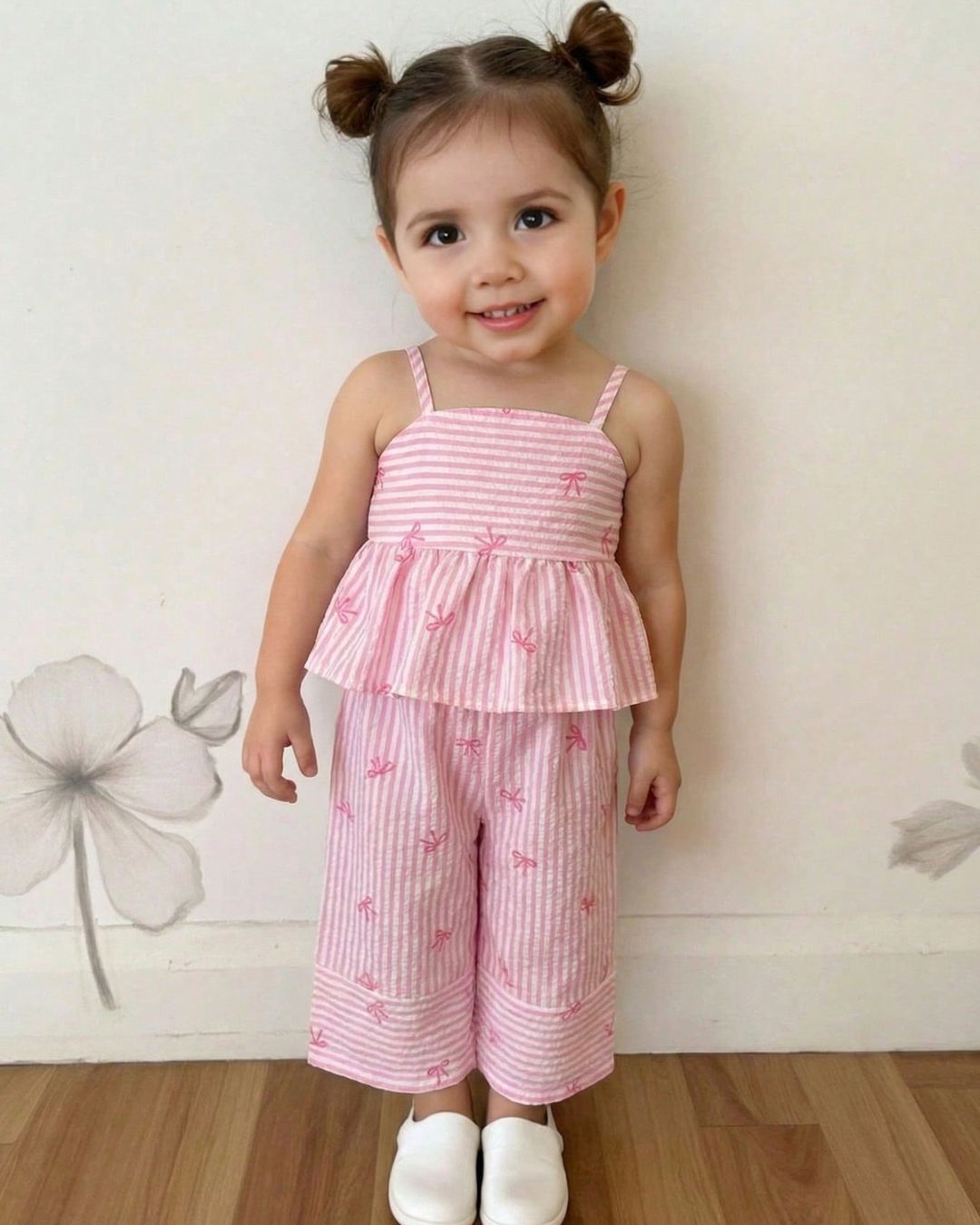 Baby Girls Pink & White Bow Printed Sleeveless Top & Pants Set | 6M - 3Y