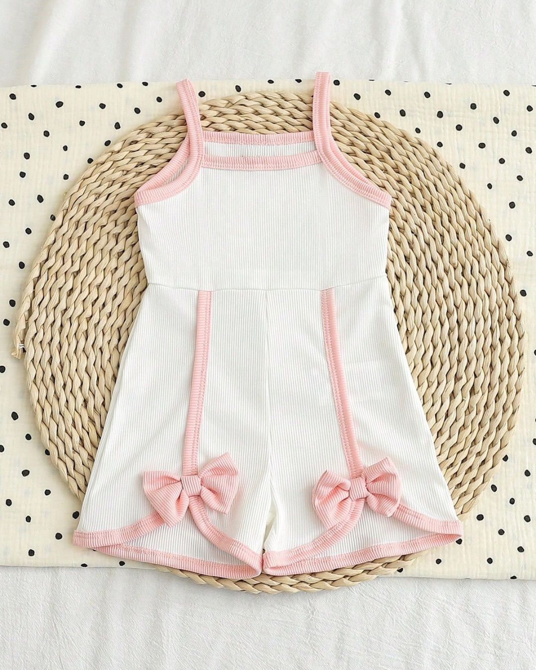 Baby Girls Casual Sleeveless Ribbed Fabric Bow Decor Romper | 9M - 3Y