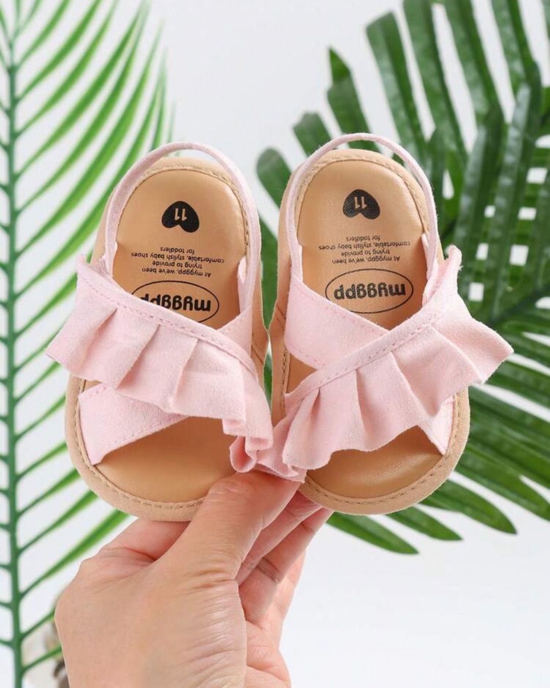 BB Summer Light Pink Ruffle Design Soft-sole Sandals
