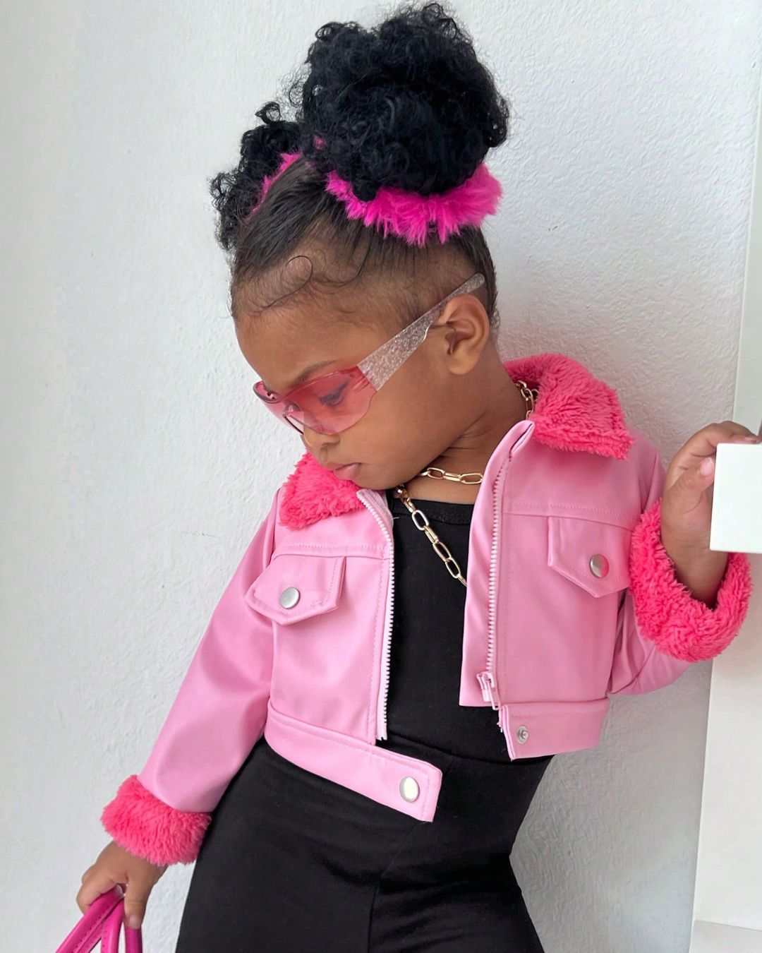 Baby Girls Winter Warm Plush Collar PU Leather Short Jacket | 3M - 3Y