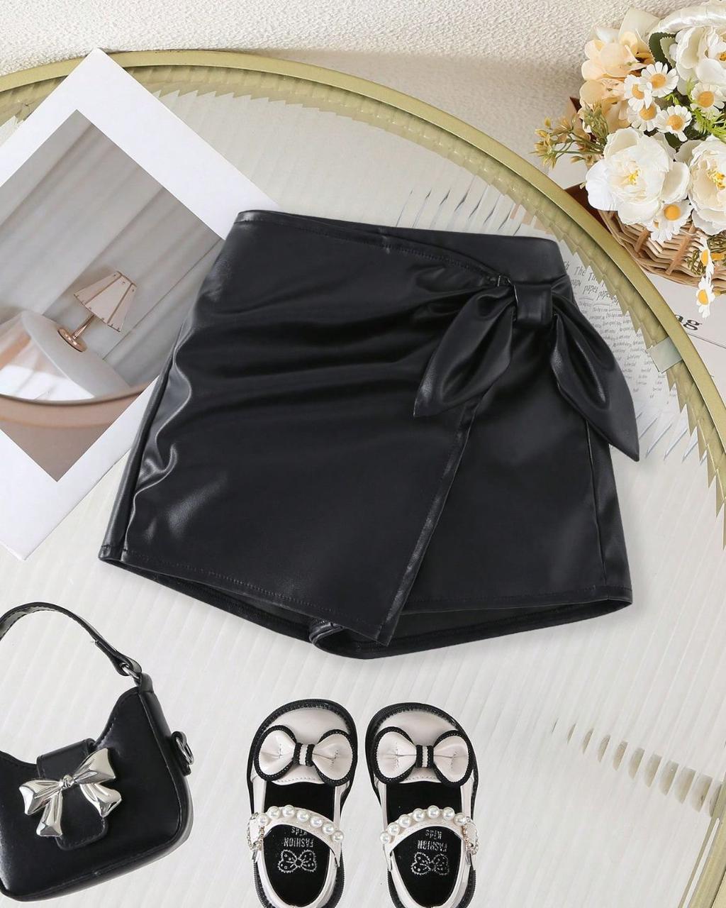 Baby Girls Casual Mini Fitted Side Knot PU Leather Skort | 6M - 3Y