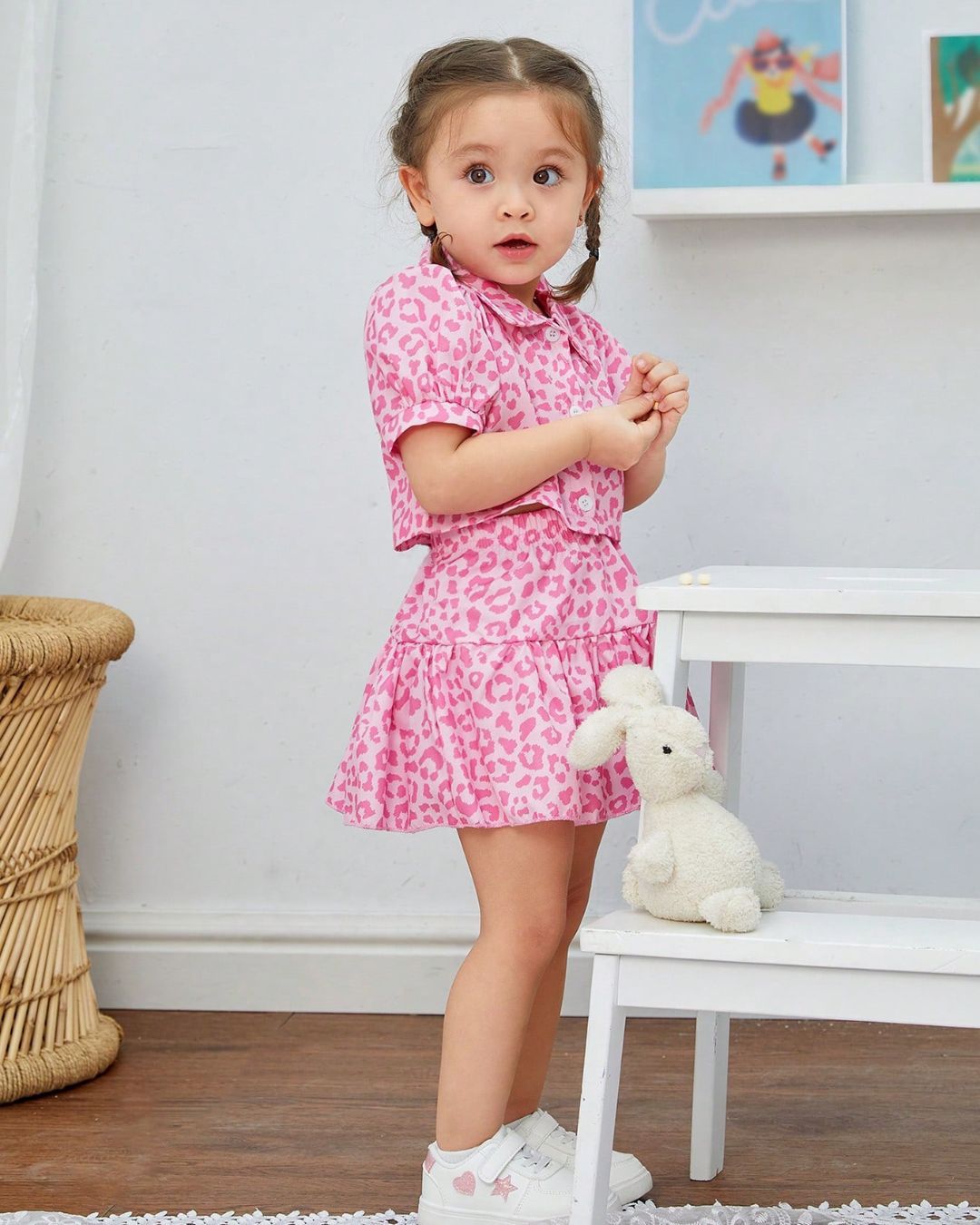 Baby Girls Pink Leopard Print Shirt With Skirt Set | 3M - 3Y