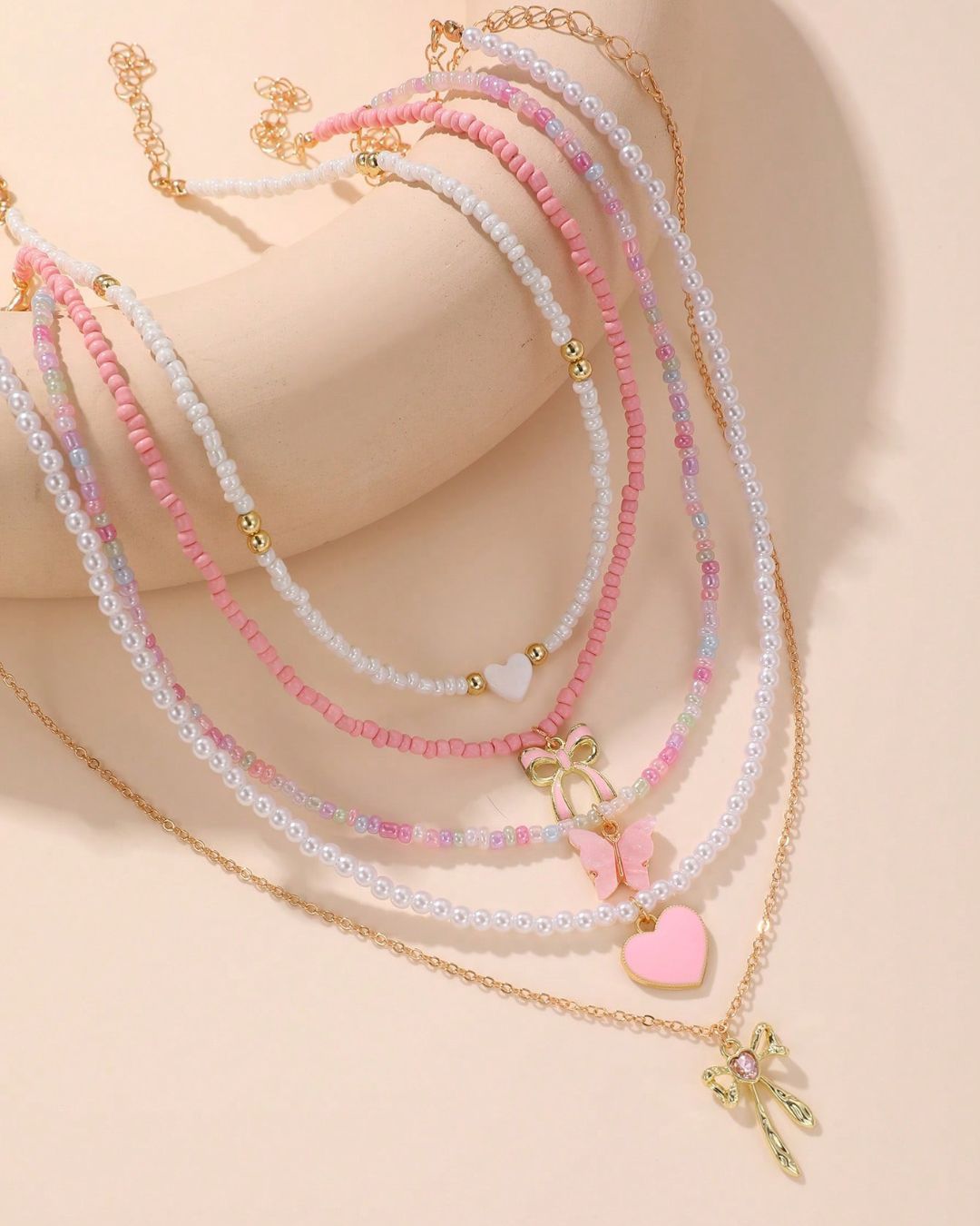 BB Fashionable Cute Bow, Heart, Butterfly Pendant Colorful Beaded Necklaces
