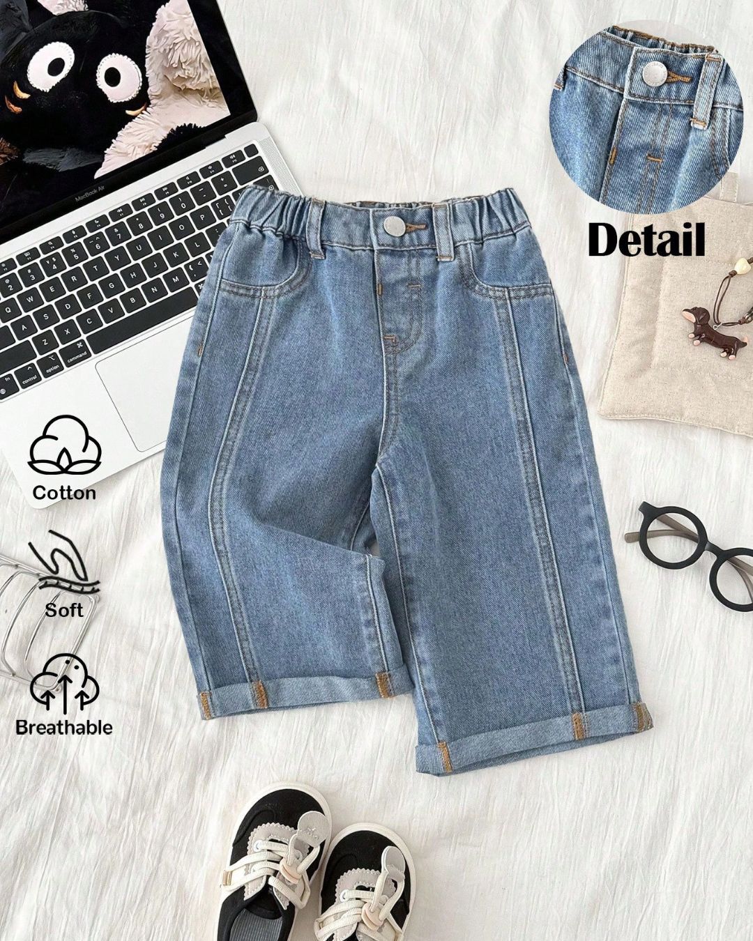 Baby Boys Blue Loose Cuffed Denim | 6M - 3Y