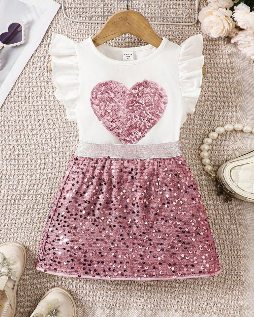 Young Girls Knit Faux Sequins Printed T-Shirt & Mini Skirt Set | 4Y - 7Y