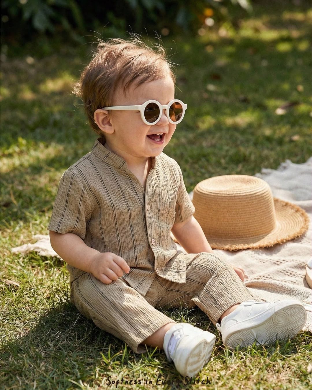 Baby Boys Striped Texture Casual Versatile Short Sleeve Cardigan & Elastic Waist Pants Set | 6M - 3Y
