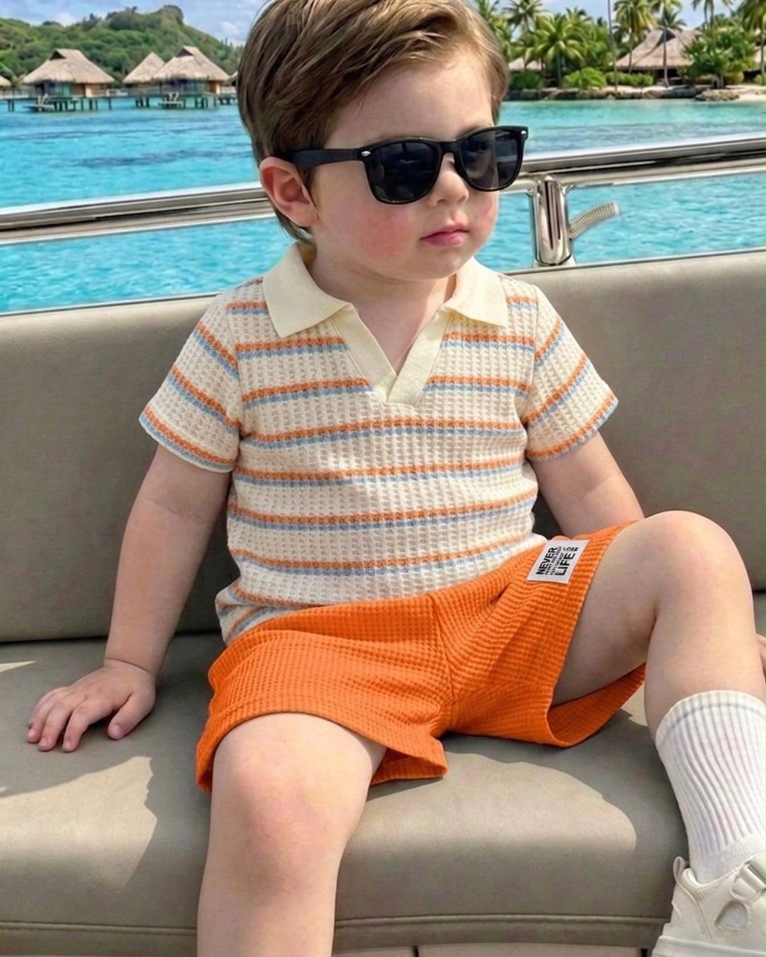 Baby Boys Summer Casual Retro Fashion Polo Collar Contrast Stripe T-shirt & Shorts Set | 6M - 3Y
